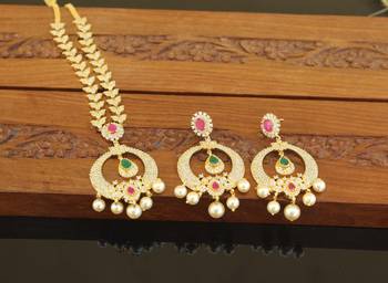 Designer gold plated cz necklace set 3