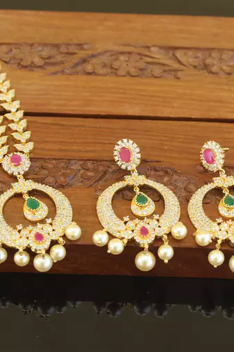Designer gold plated cz necklace set