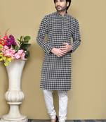 Black embroidered cotton kurta pajama