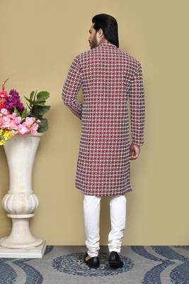 Maroon embroidered cotton kurta pajama 3