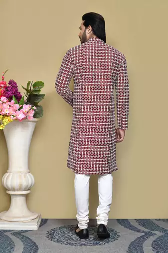 Maroon embroidered cotton kurta pajama
