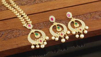Designer gold plated cz necklace set 4
