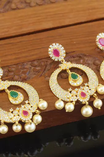 Designer gold plated cz necklace set