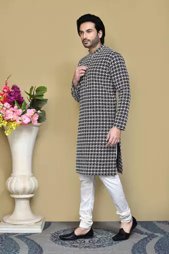 Black embroidered cotton kurta pajama