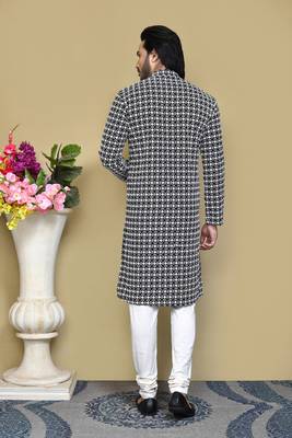 Black embroidered cotton kurta pajama 3