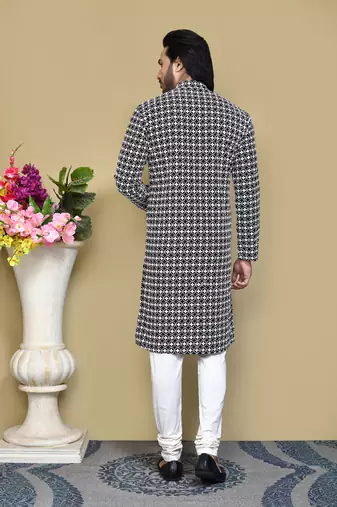 Black embroidered cotton kurta pajama