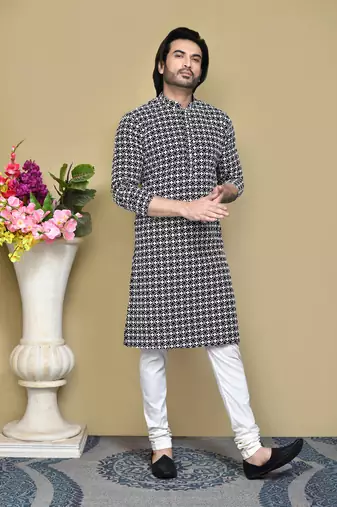 Black embroidered cotton kurta pajama
