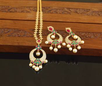Designer gold plated cz necklace set 1