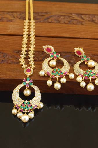 Designer gold plated cz necklace set