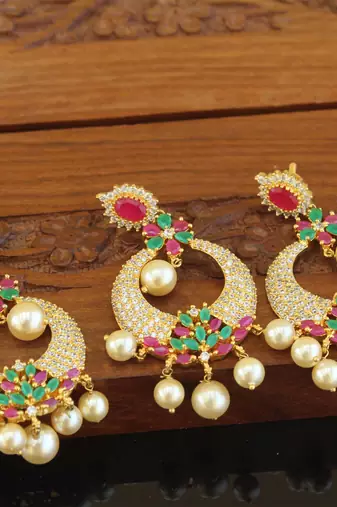 Designer gold plated cz necklace set