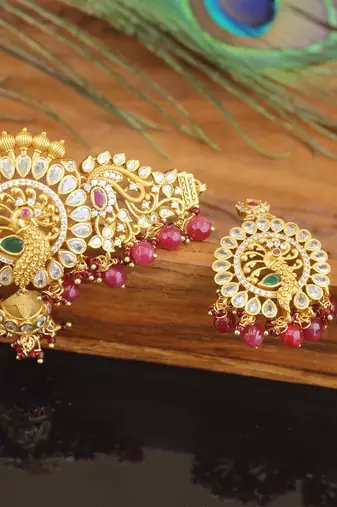 Designer matte finish cz peacock neckace set