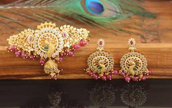 Designer matte finish cz peacock neckace set 3