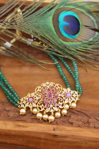 Designer gold plated beads necklace