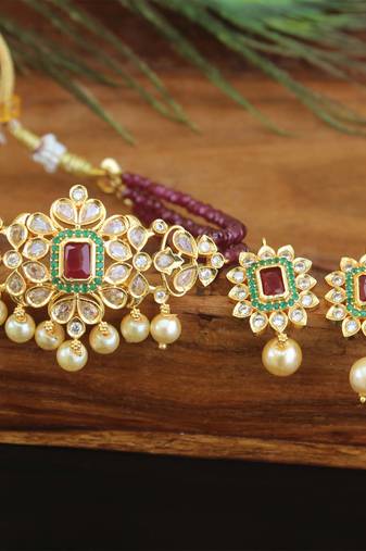 Designer gold plated beads necklace set