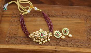 Designer gold plated beads necklace set 2