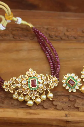 Designer gold plated beads necklace set