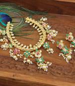 Designer gold plated real kempu guttha pusalu necklace set