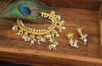 Designer gold plated real kempu guttha pusalu necklace set 4