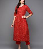 women red cotton bandhani printed a-line kurta