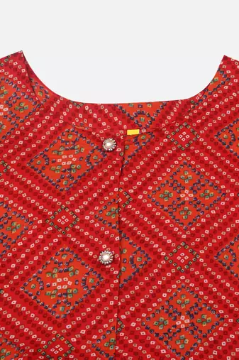 women red cotton bandhani printed a-line kurta
