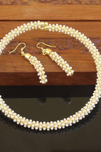Designer gold plated pearl necklace set