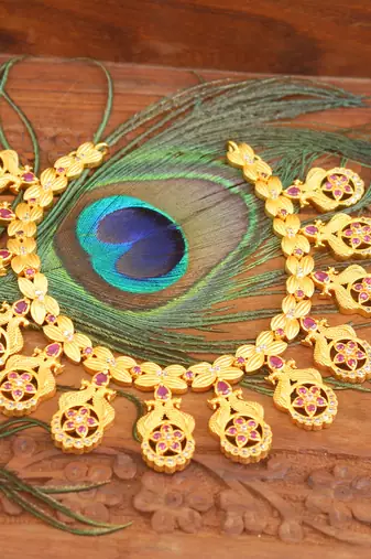 Designer matte finish cz peacock neckace