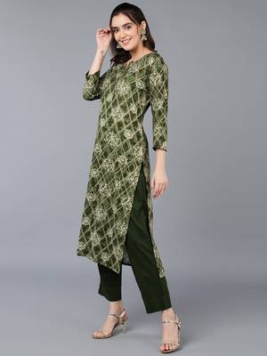 women green viscose rayon ethnic motifs printed straight kurta 3