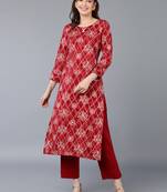 women maroon viscose rayon ethnic motifs printed straight kurta