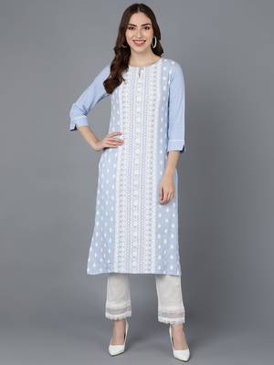 Ahika women blue poly silk ethnic motifs embroidered straight kurta 1