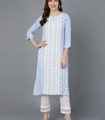 Ahika women blue poly silk ethnic motifs embroidered straight kurta