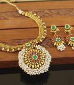 Designer gold plated kempu necklace set