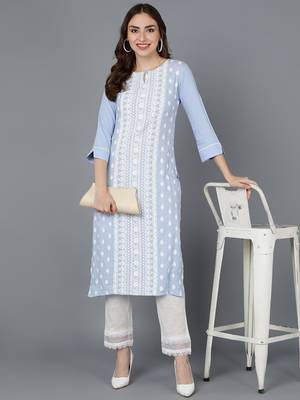 Ahika women blue poly silk ethnic motifs embroidered straight kurta 5