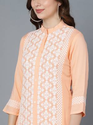 women peach polyester ethnic motifs embroidered straight kurta 2
