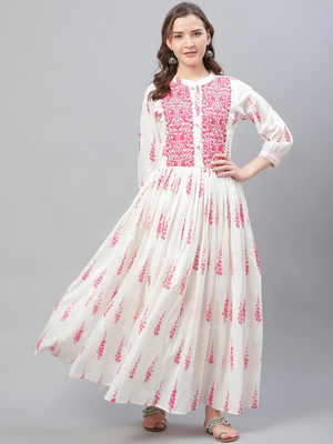 women white cotton floral printed a-line kurta 1