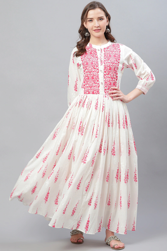 women white cotton floral printed a-line kurta