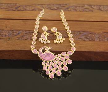 Designer gold plated cz peacock necklace set 1