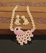 Designer gold plated cz peacock necklace set