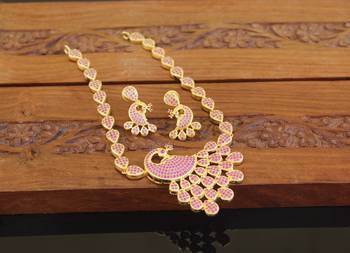 Designer gold plated cz peacock necklace set 2