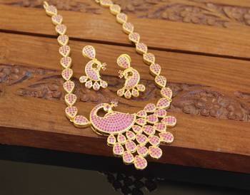 Designer gold plated cz peacock necklace set 3