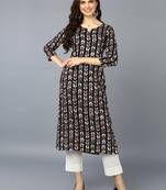 women black viscose rayon chevron printed straight kurta