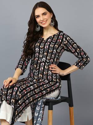 women black viscose rayon chevron printed straight kurta 2