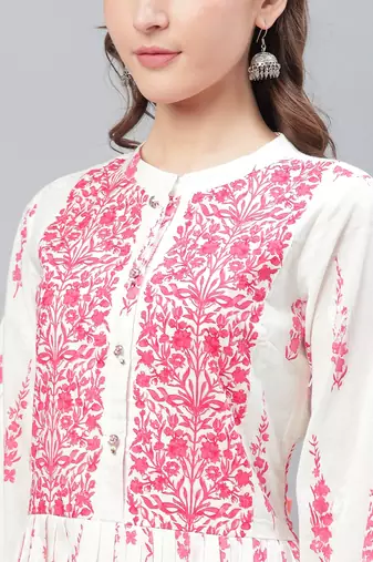 women white cotton floral printed a-line kurta