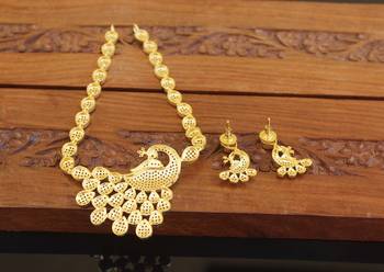 Designer gold plated cz peacock necklace set 4
