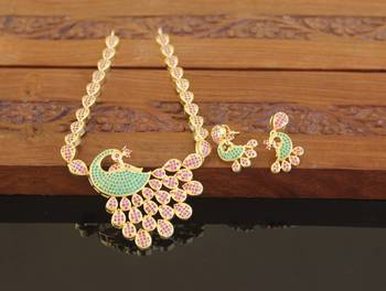 Designer gold plated cz peacock necklace set 1