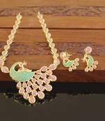 Designer gold plated cz peacock necklace set