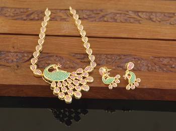 Designer gold plated cz peacock necklace set 2
