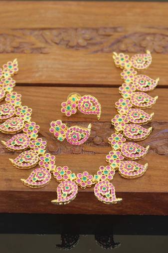 Designer gold plated cz mango necklace set