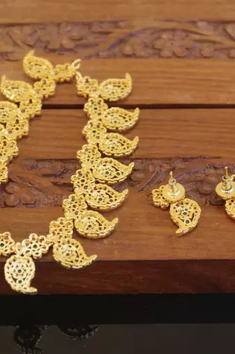 Designer gold plated cz mango necklace set