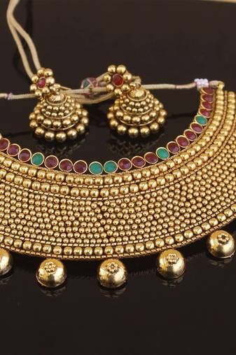 Designer gold plated bridal necklace set