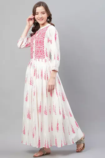 women white cotton floral printed a-line kurta